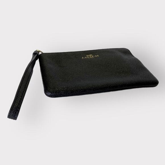 Coach Leather Crossgrain Corner Zip Wristlet Black - Picture 3 of 8